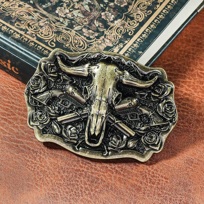 YOQUCOL American Western Cowboy Belt Buckle Bronze Longhorn Bull Head Belt Buckle For Men - Image 5